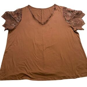 Brown Lace Sleeve Women's Top